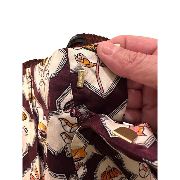 Scotch & Soda Sun Ray Satin Burgundy Floral Print Pleated Straight Leg Pants, S - Picture 7 of 16